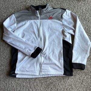Nike White, Black, and Gray Jacket with Red Logo
